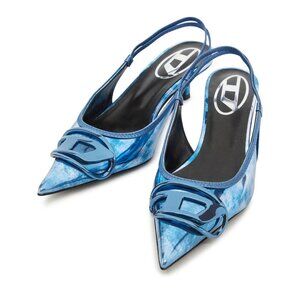 Diesel blue slingback kitten heels